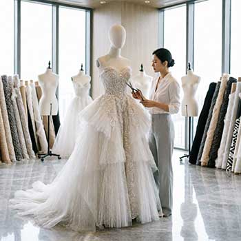 Why do evening gowns from high-end designers vary so greatly in price?